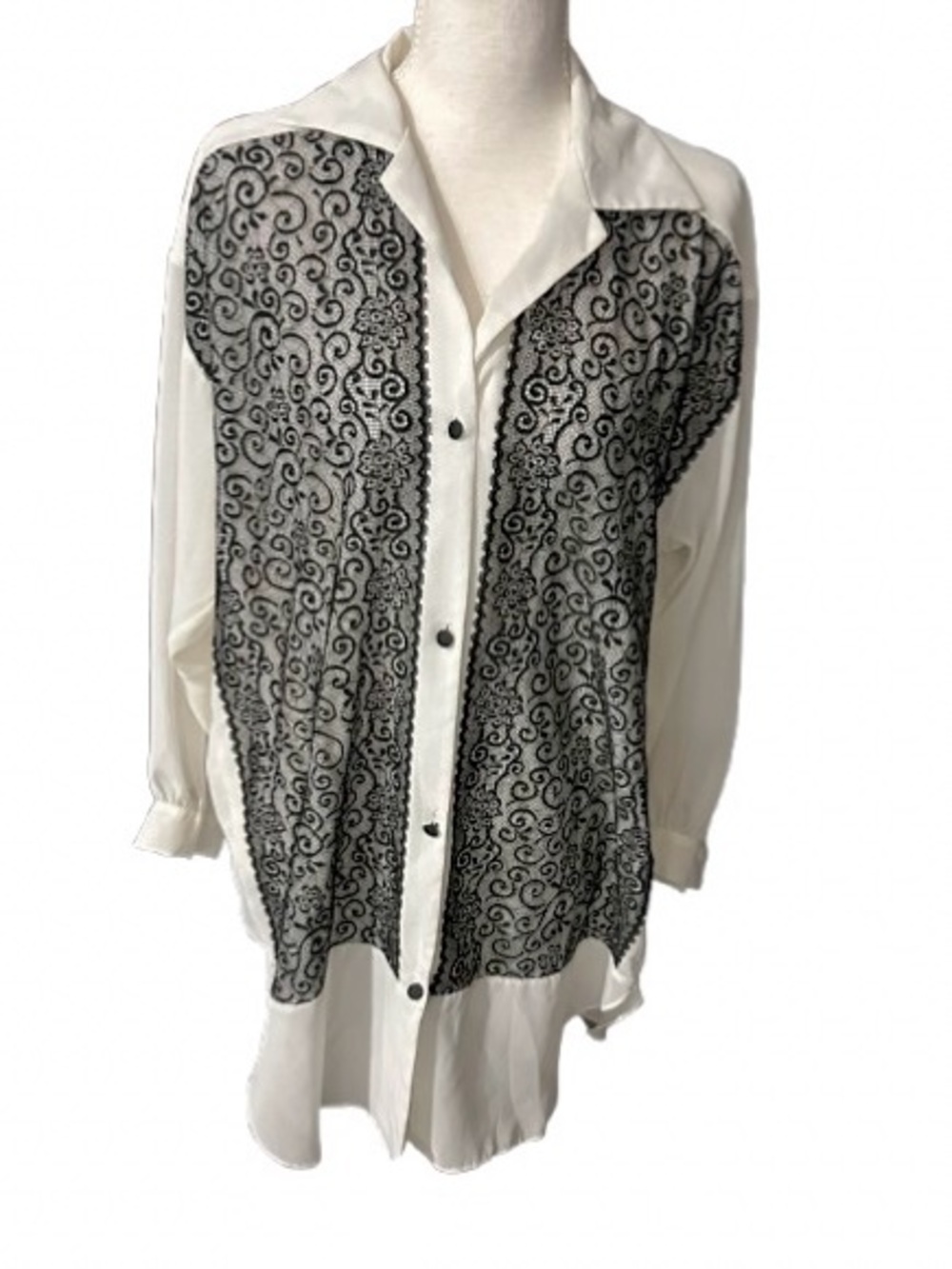 Vintage Sheer Lace NATORI Illusion Designer Medium Large Top Blouse Shirt Y2K 90